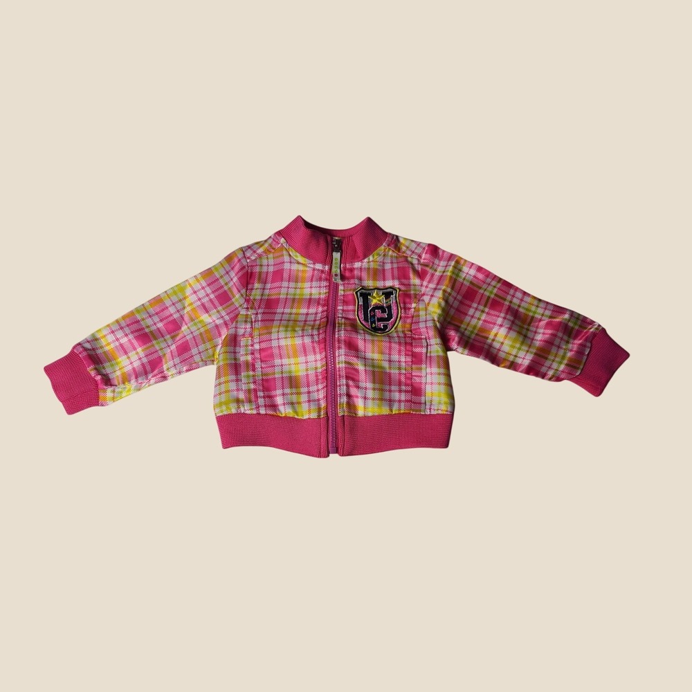 Coogi Logo Track Jacket Baby Girls 6/9M Pink Plaid Full Zip Retro Y2K 90s 00s